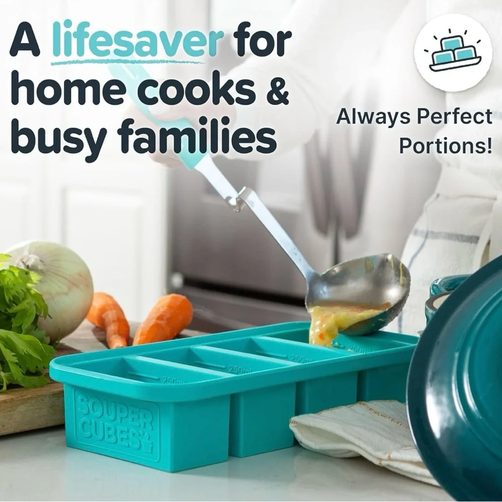 Souper Cubes Aqua Silicone Freezer Tray with lid - Picture 3 of 9